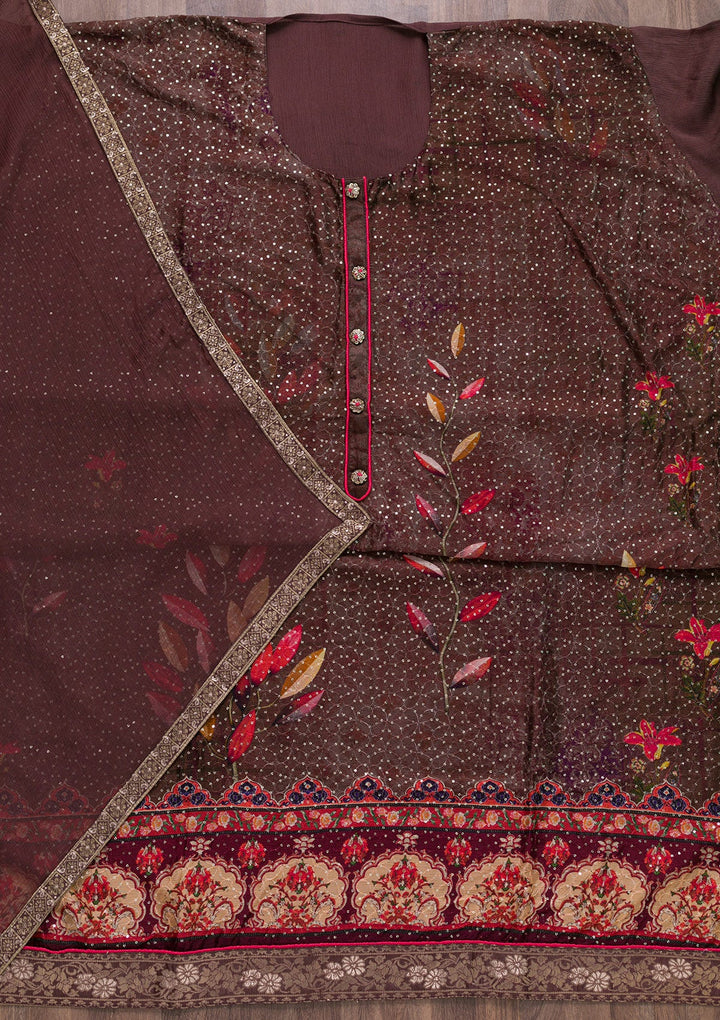 Brown Sequins Georgette Semi-Stitched Salwar Suit-Koskii