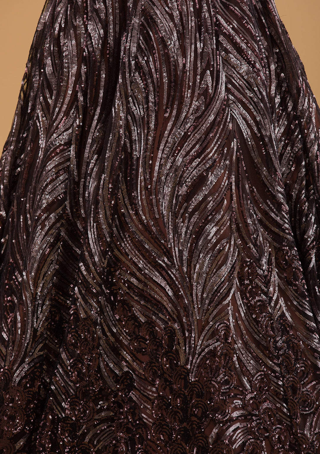 Brown Sequins Net Designer Gown-Koskii