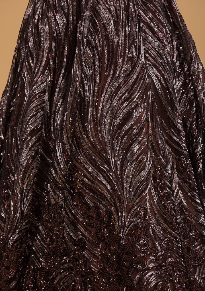 Brown Sequins Net Designer Gown-Koskii
