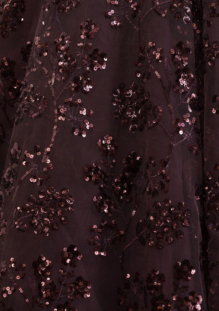 Brown Sequins Net Gown-Koskii