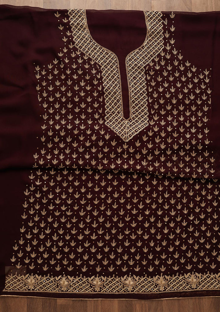 Brown Stonework Georgette Unstitched Salwar Suit-Koskii