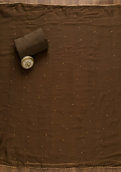 Brown Stonework Organza Unstitched Salwar Kameez-Koskii