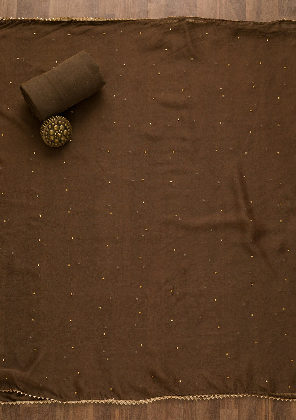 Brown Stonework Semi Crepe Unstitched Salwar Kameez-Koskii