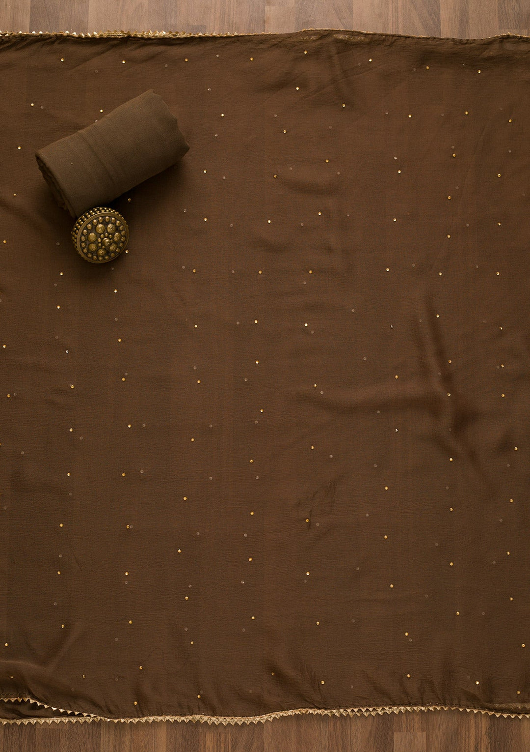 Brown Stonework Semi Crepe Unstitched Salwar Kameez-Koskii