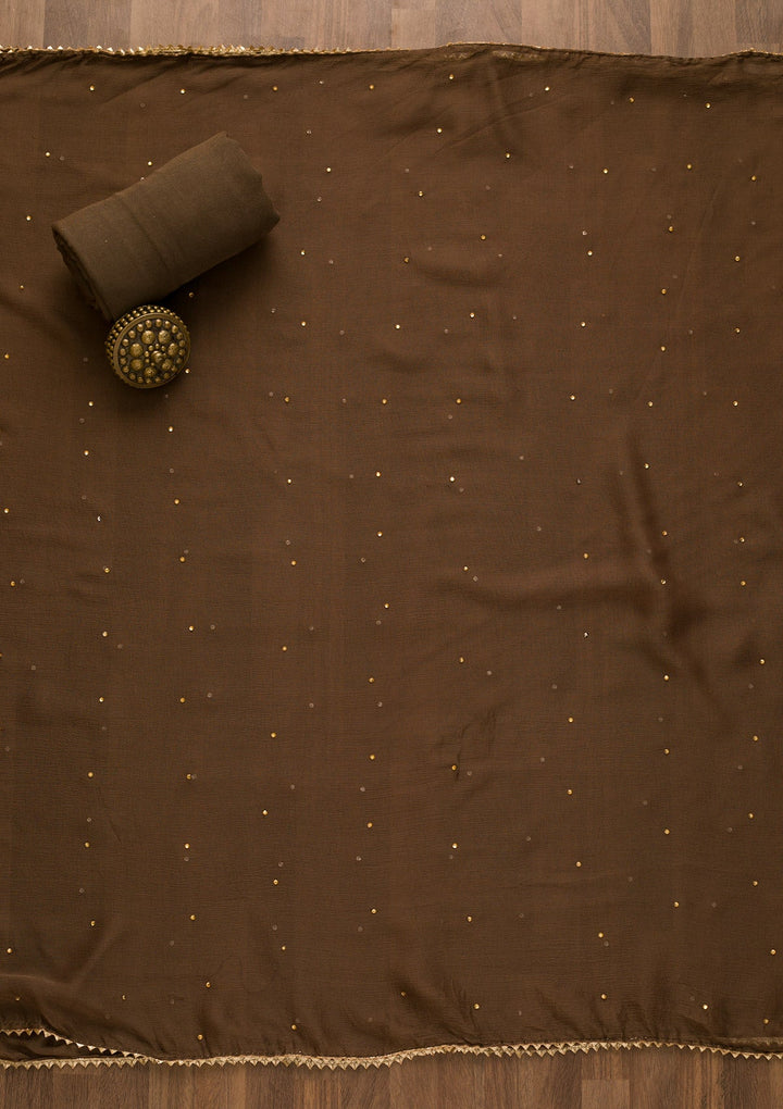 Brown Stonework Semi Crepe Unstitched Salwar Kameez-Koskii