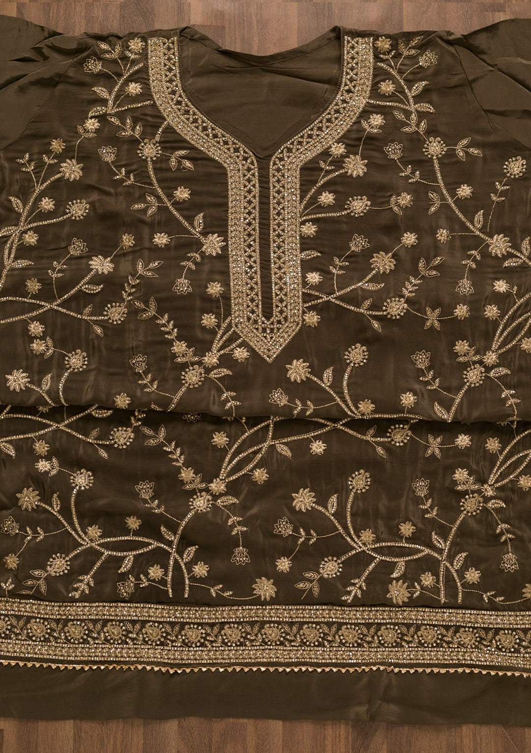 Brown Stonework Tissue Unstitched Salwar Kameez-Koskii