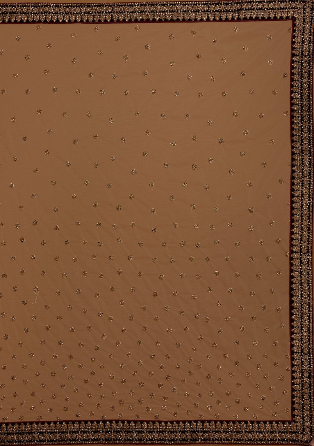 Brown Stonework Velvet Designer Semi-Stitched Lehenga - koskii