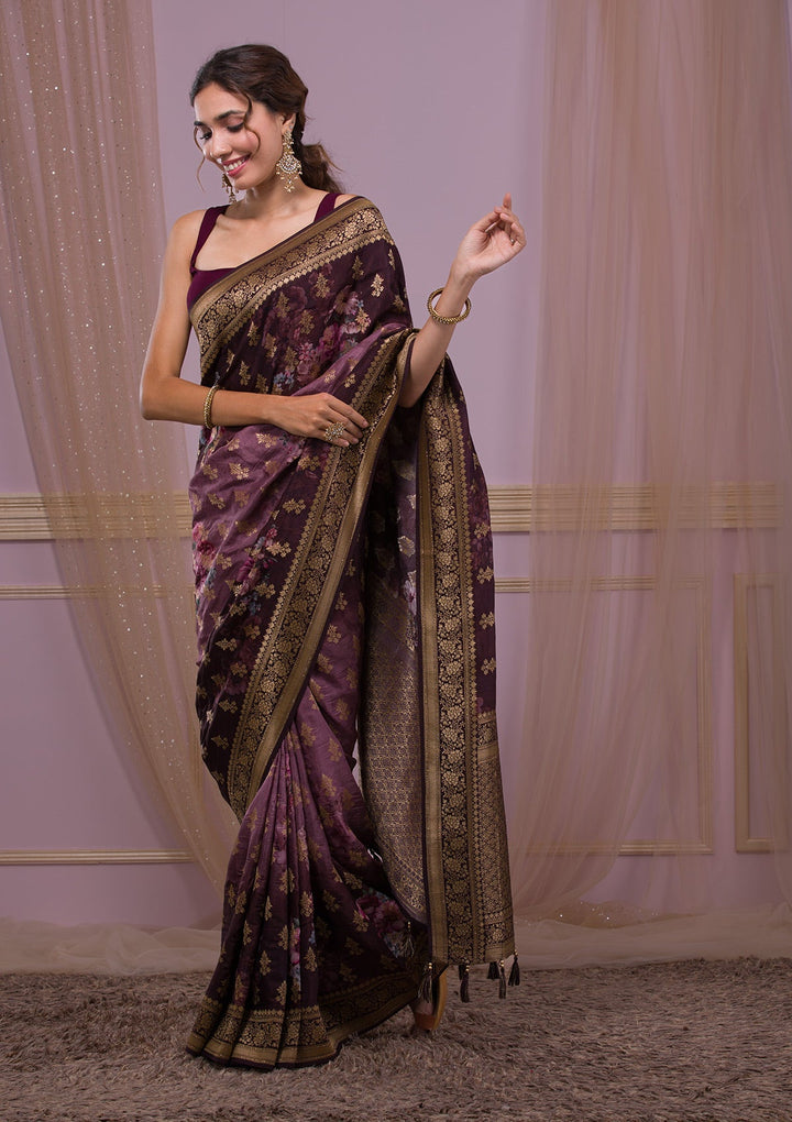 Onion Pink Zariwork Net Designer Saree-Koskii