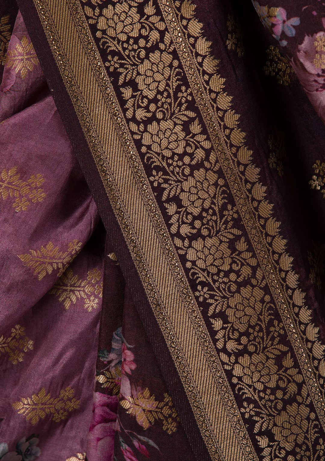 Rani Pink Zari Work Raw Silk Designer Saree-Koskii