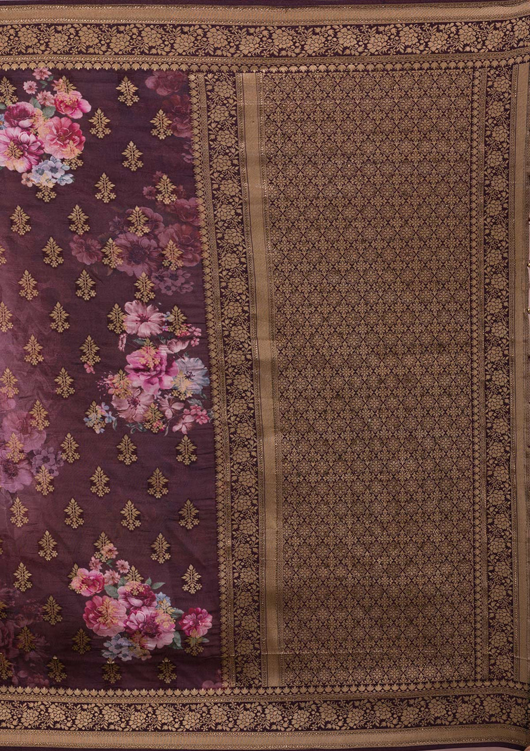 Rani Pink Zari Work Raw Silk Designer Saree-Koskii