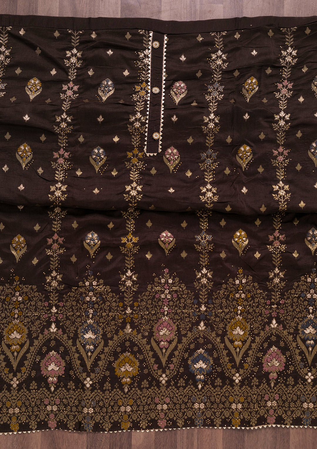 Brown Soft Silk Swarovski Unstitched Salwar Suit-koskii