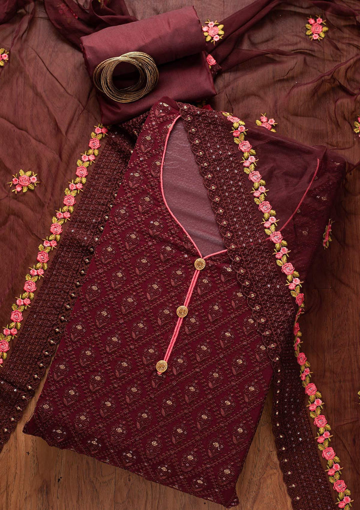 Brown Swarovski Georgette Designer Semi-Stitched Salwar Suit - koskii