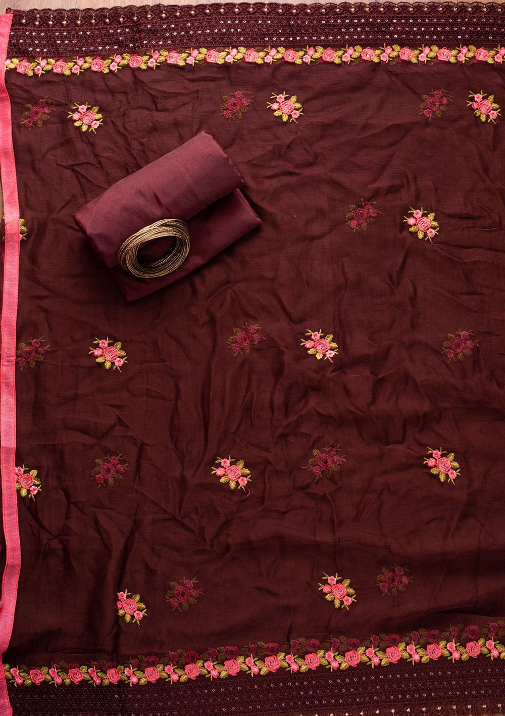 Brown Swarovski Georgette Designer Semi-Stitched Salwar Suit - koskii