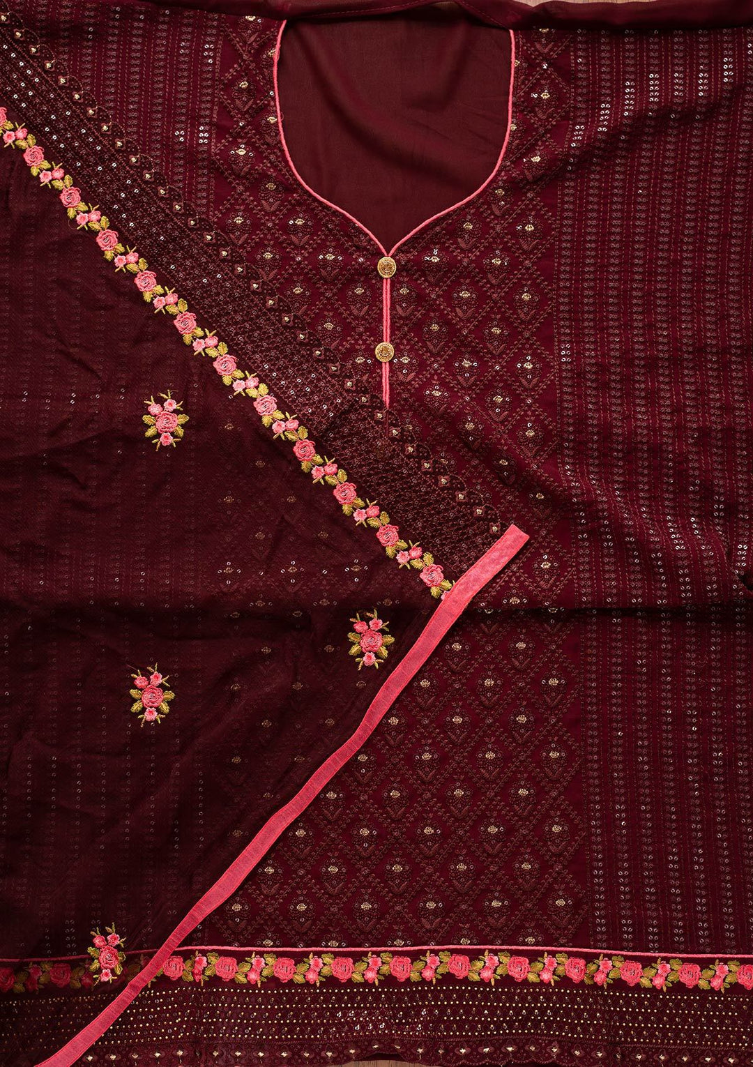 Brown Swarovski Georgette Designer Semi-Stitched Salwar Suit - koskii