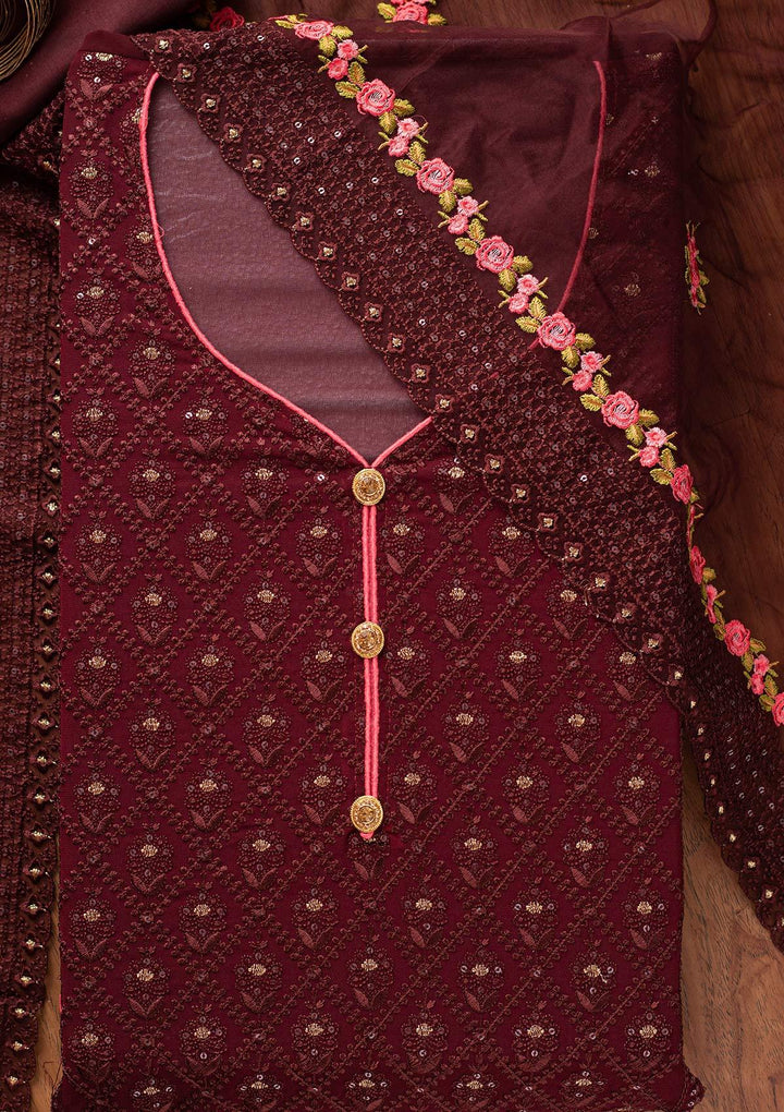 Brown Swarovski Georgette Designer Semi-Stitched Salwar Suit - koskii