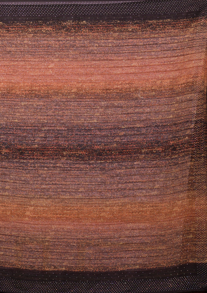 Brown Swarovski Chiffon Saree-Koskii