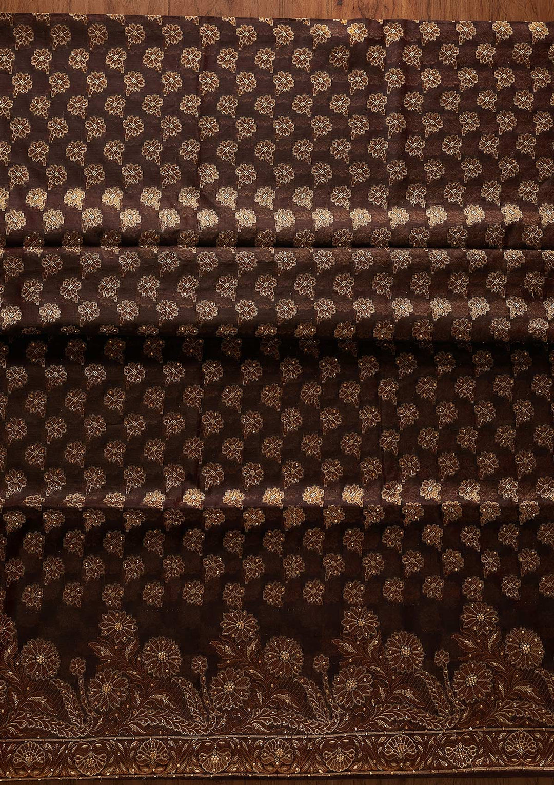 Brown Zariwork Banarasi Designer Unstitched Salwar Suit - koskii