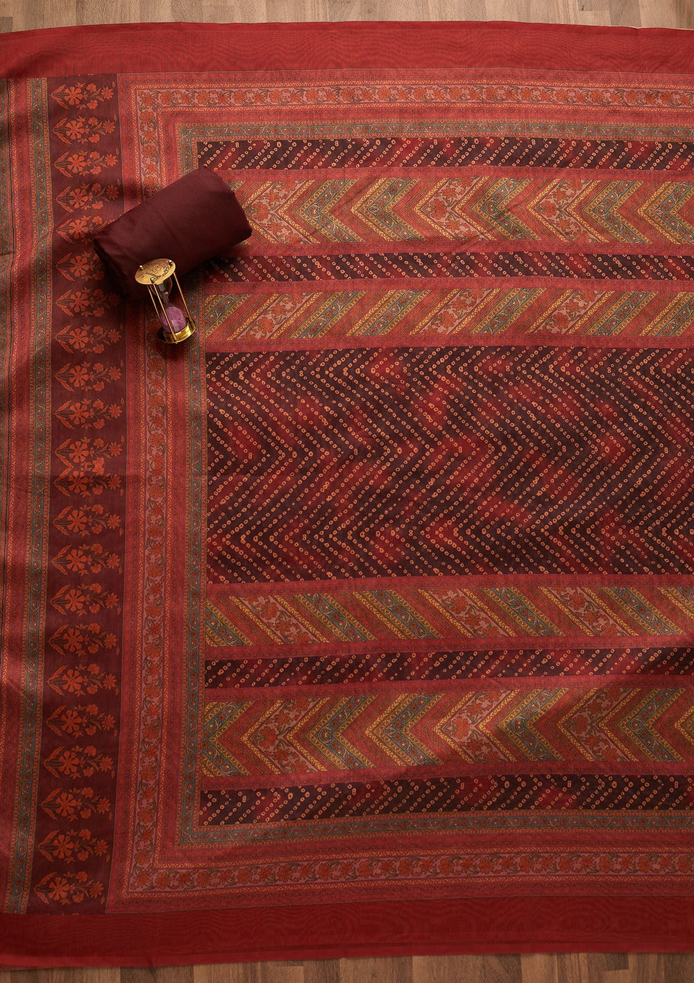 Brown Zariwork Chanderi Unstitched Salwar Suit-Koskii