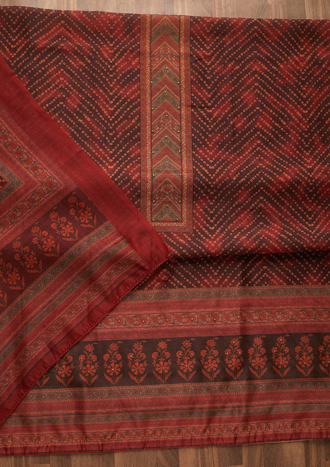 Brown Zariwork Chanderi Unstitched Salwar Suit-Koskii