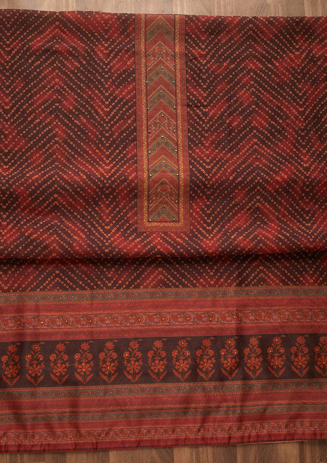 Brown Zariwork Chanderi Unstitched Salwar Suit-Koskii