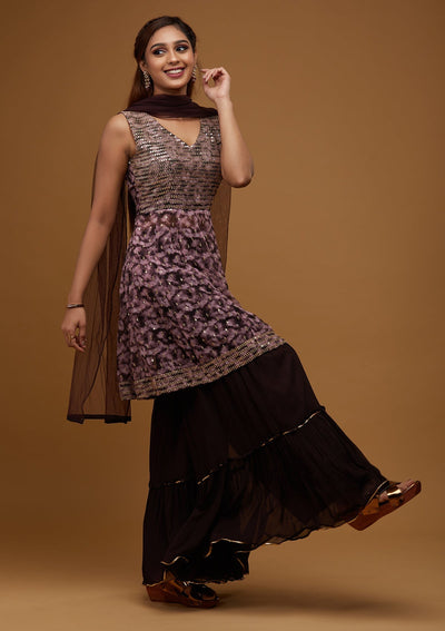 Brown Zariwork Georgette Designer Salwar Suit - Koskii