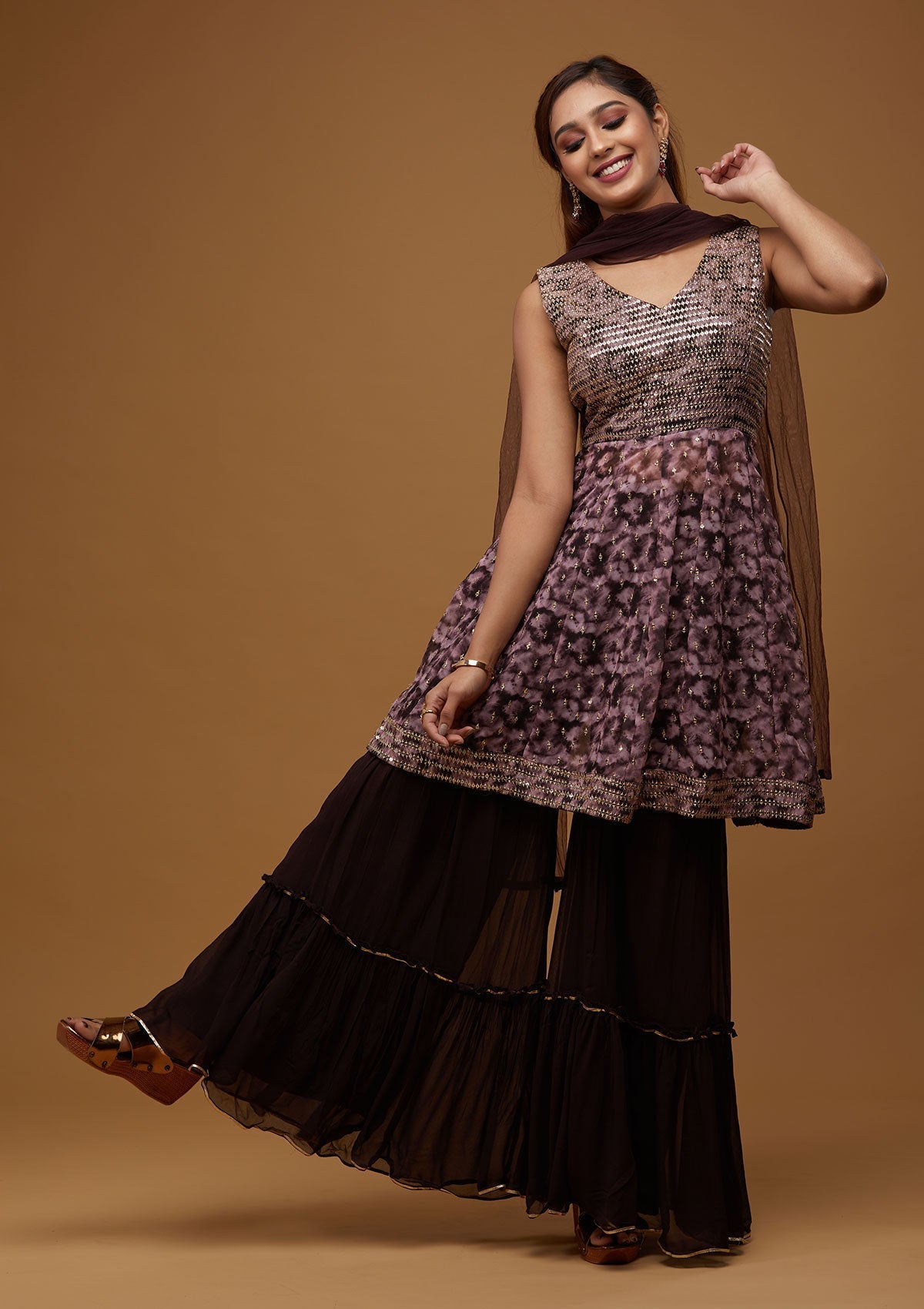 Brown Zariwork Georgette Designer Salwar Suit - Koskii