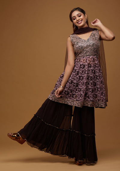 Brown Zariwork Georgette Designer Salwar Suit - Koskii