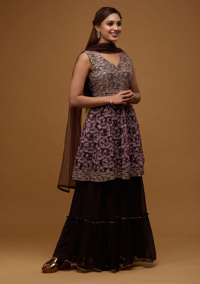 Brown Zariwork Georgette Designer Salwar Suit - Koskii