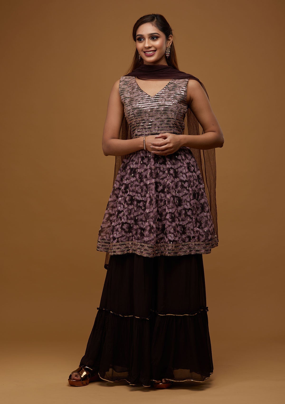 Brown Zariwork Georgette Designer Salwar Suit - Koskii