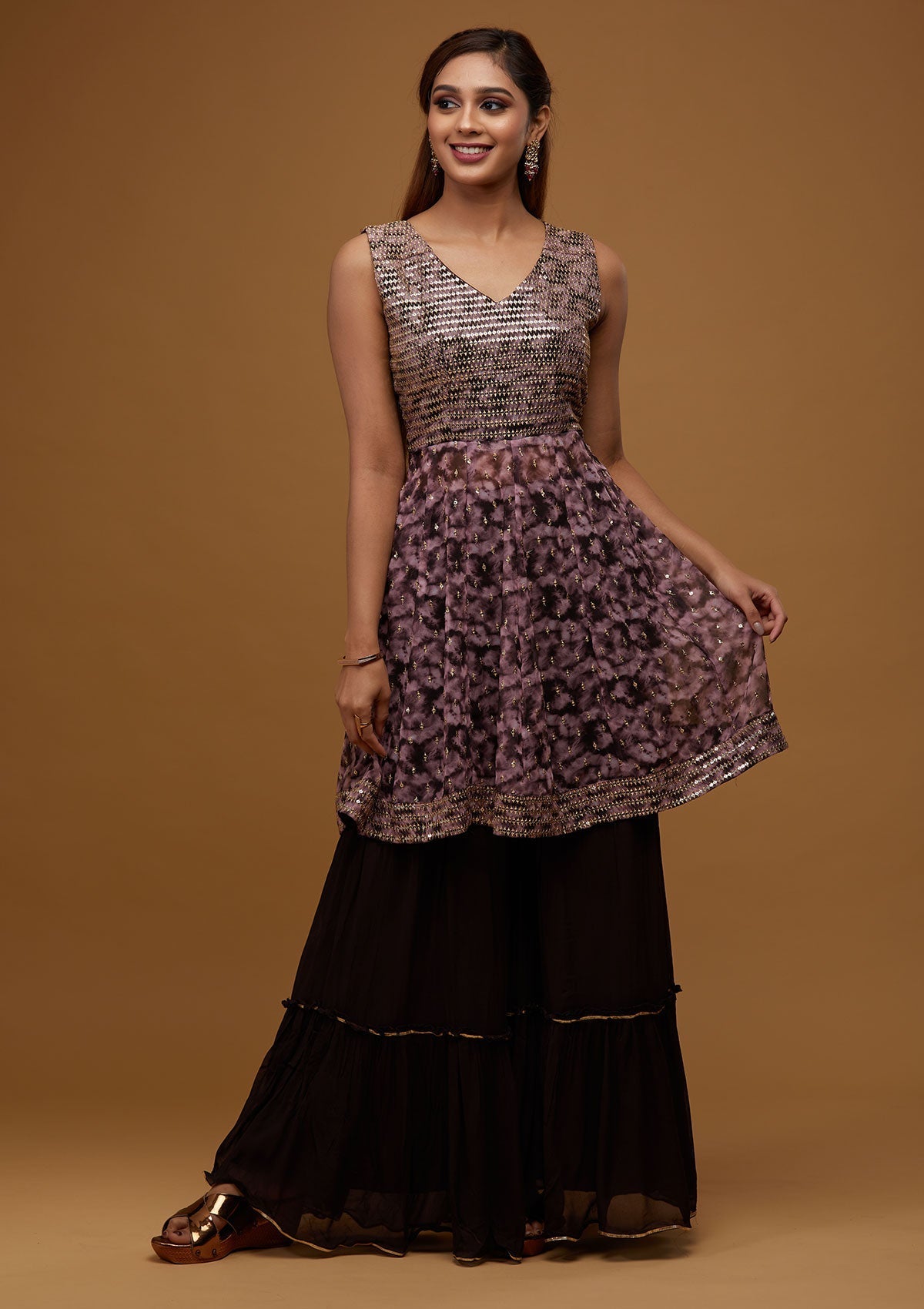 Brown Zariwork Georgette Designer Salwar Suit - Koskii