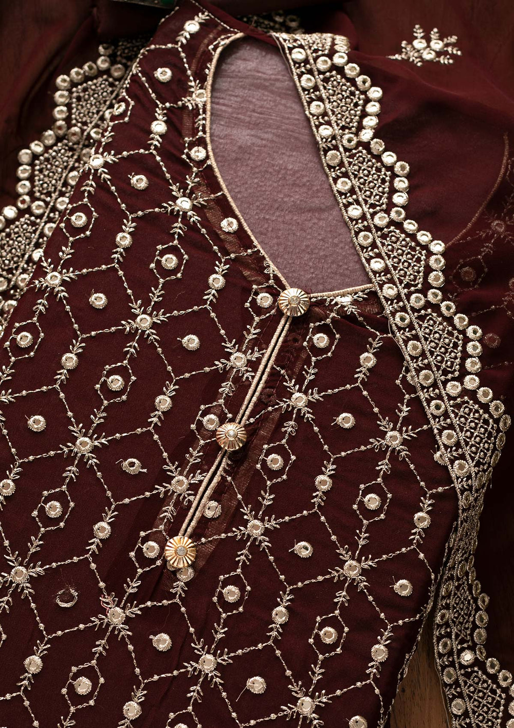 Brown Zariwork Georgette Designer Semi-Stitched Salwar Suit - Koskii