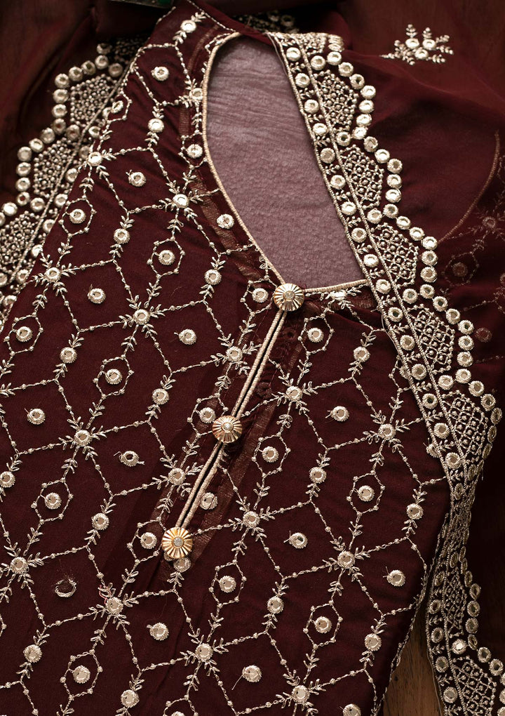 Brown Zariwork Georgette Designer Semi-Stitched Salwar Suit - Koskii