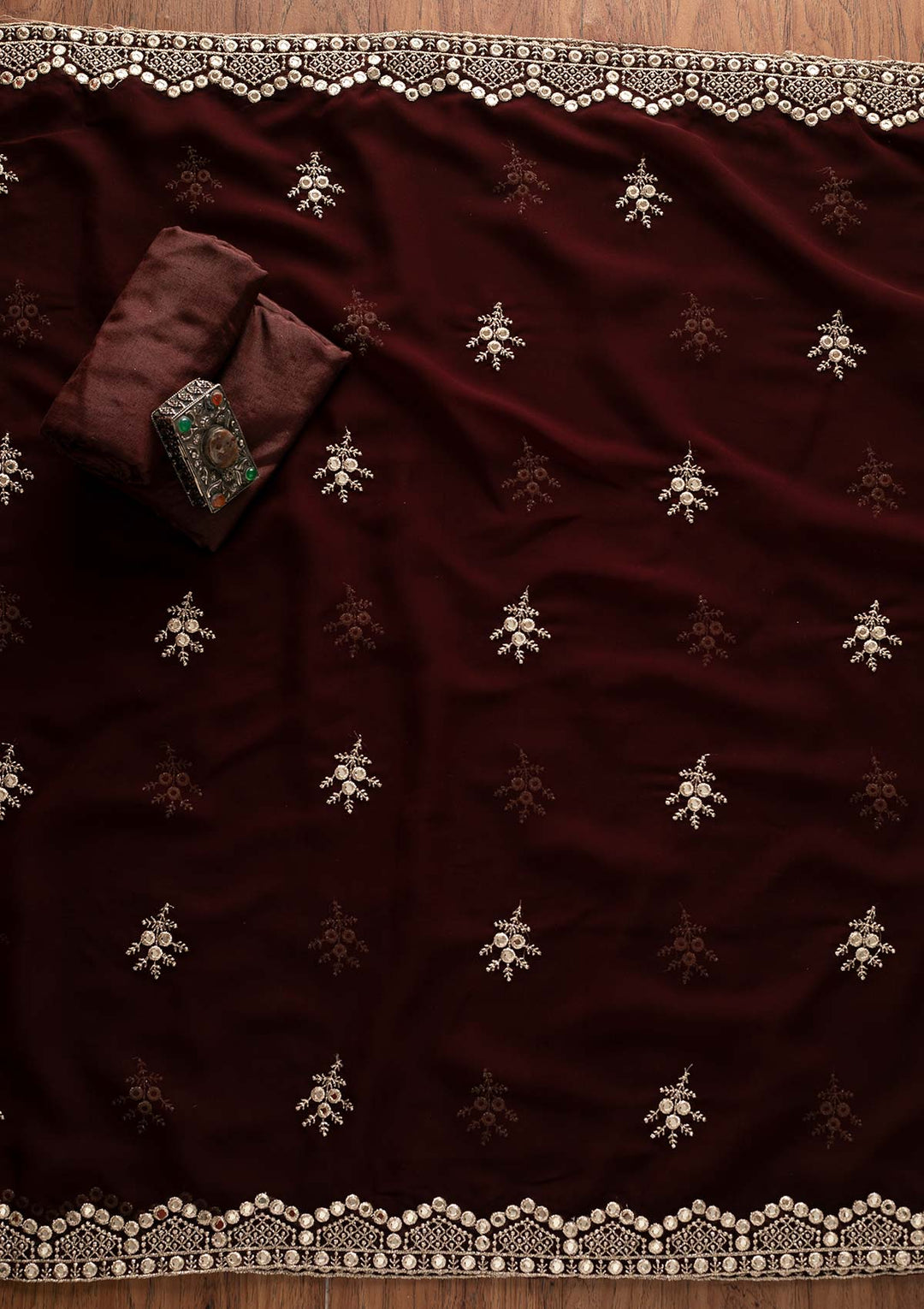Brown Zariwork Georgette Designer Semi-Stitched Salwar Suit - Koskii