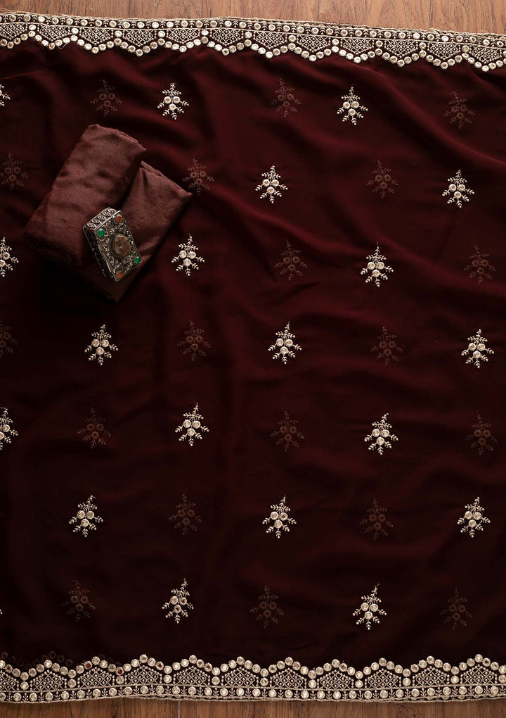 Brown Zariwork Georgette Designer Semi-Stitched Salwar Suit - Koskii