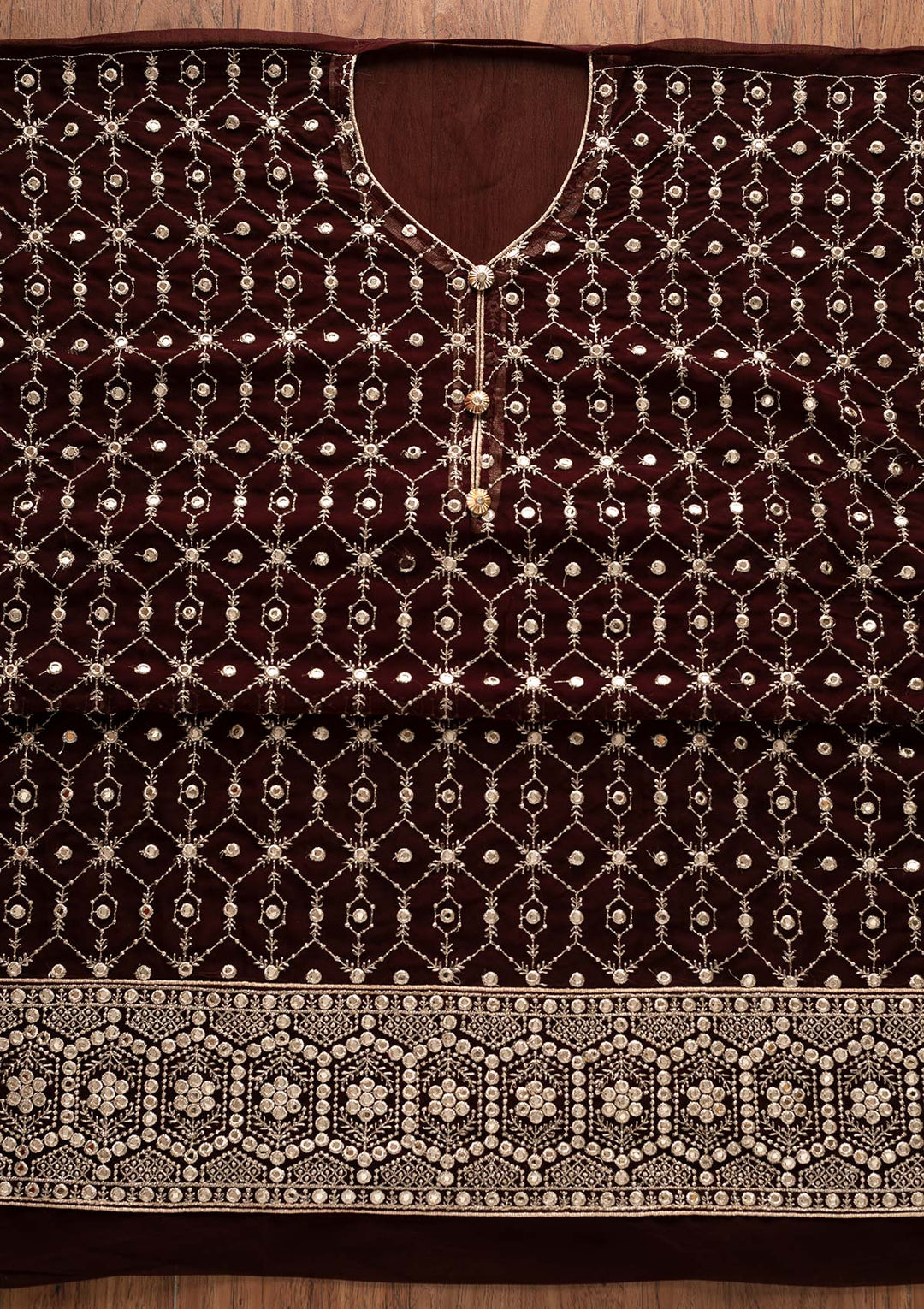 Brown Zariwork Georgette Designer Semi-Stitched Salwar Suit - Koskii