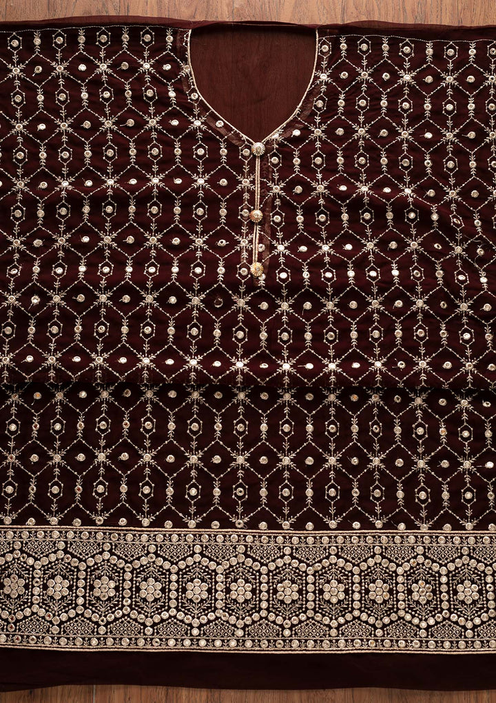 Brown Zariwork Georgette Designer Semi-Stitched Salwar Suit - Koskii