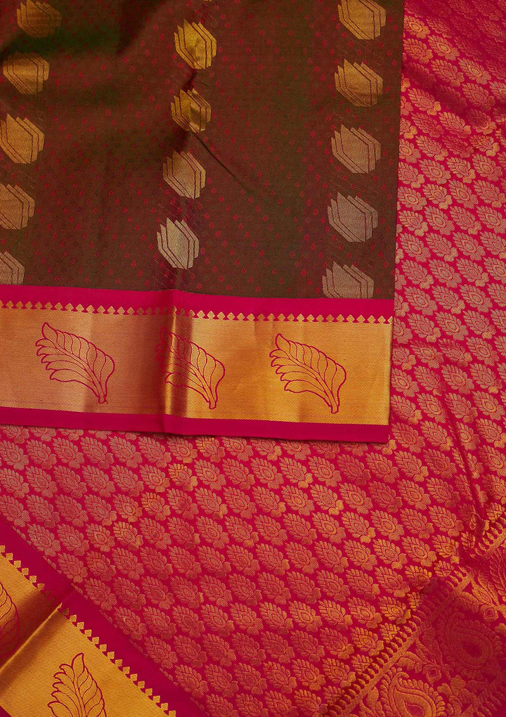 Brown Zariwork Pure Silk Designer Saree - Koskii