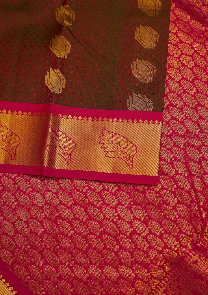 Brown Zariwork Pure Silk Designer Saree - Koskii