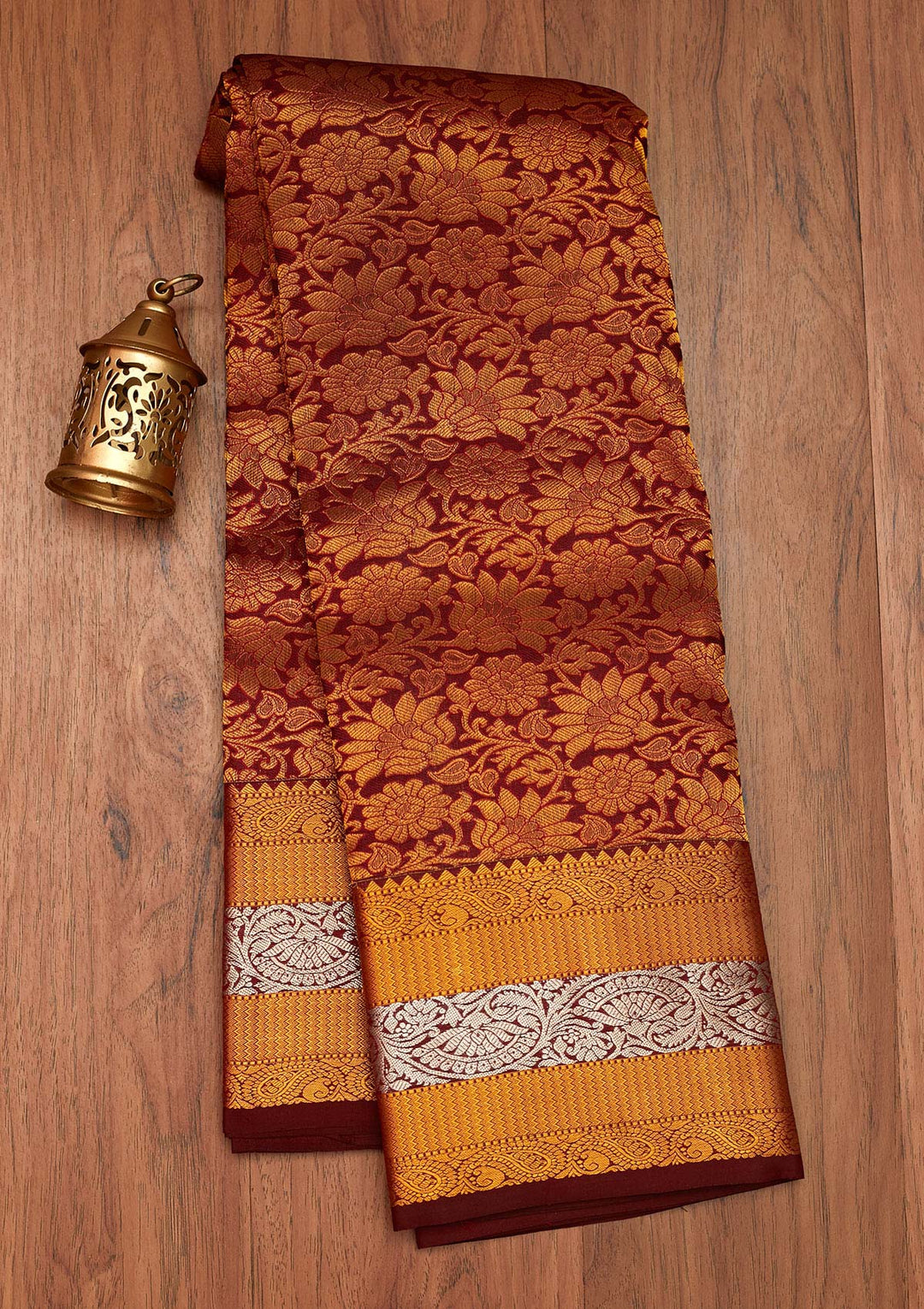Brown Zariwork Pure Silk Saree- Koskii