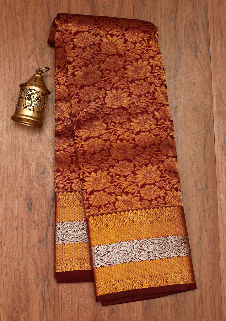 Brown Zariwork Pure Silk Saree- Koskii
