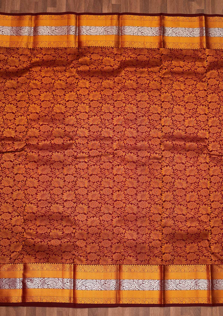Brown Zariwork Pure Silk Saree - Koskii