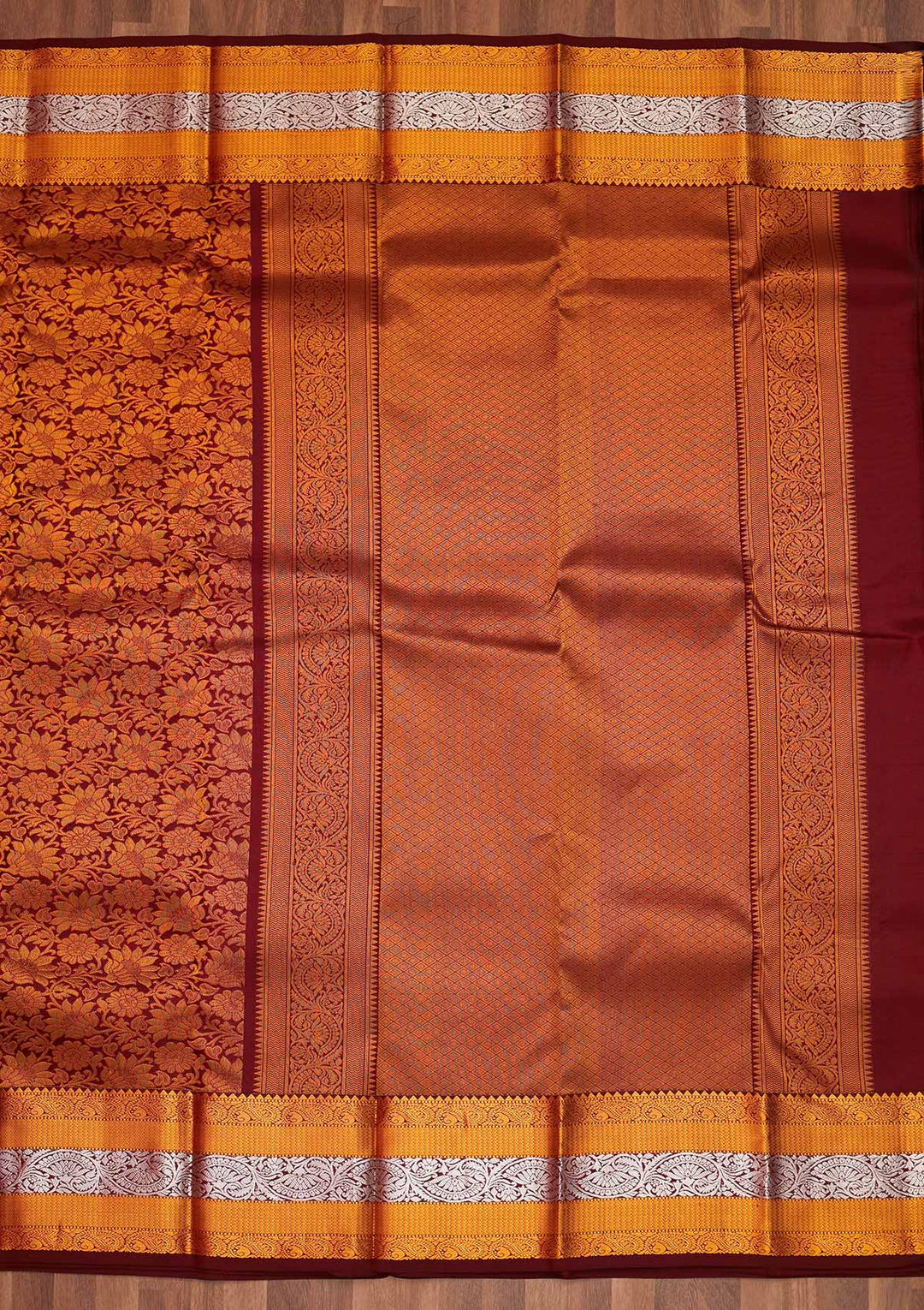 Brown Zariwork Pure Silk Saree - Koskii