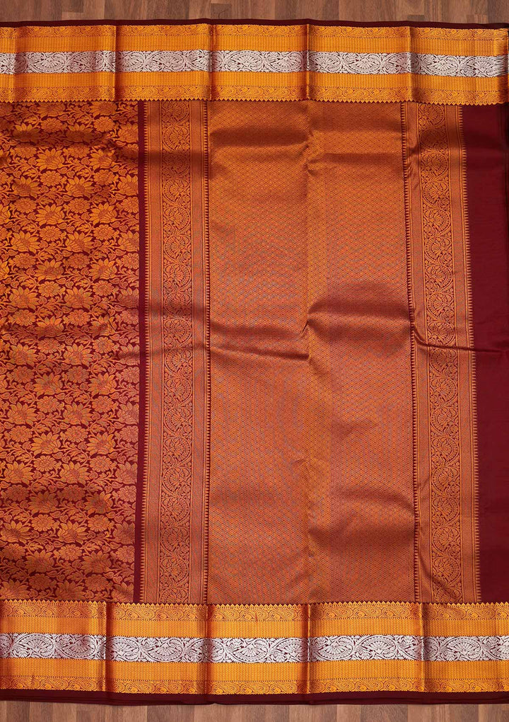 Brown Zariwork Pure Silk Saree - Koskii