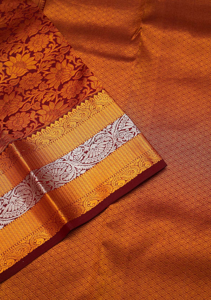Brown Zariwork Pure Silk Saree - Koskii