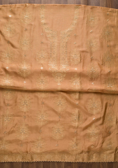 Brown Zariwork Semi Crepe Unstitched Salwar Suit-Koskii