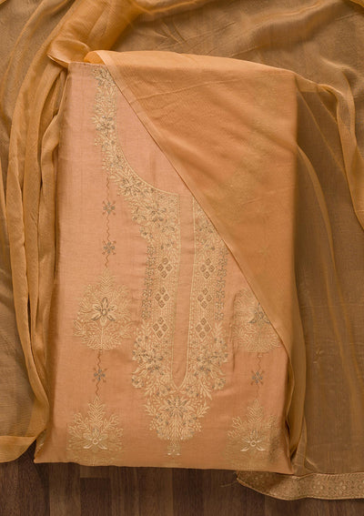 Brown Zariwork Semi Crepe Unstitched Salwar Suit-Koskii