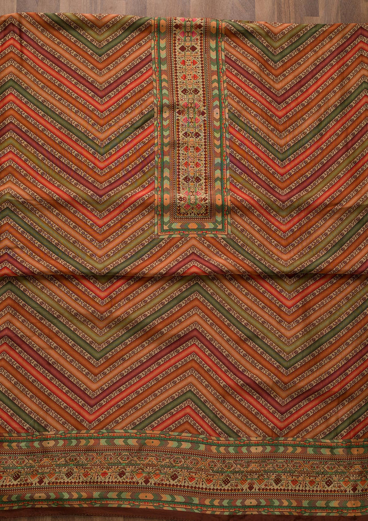 Brown Zariwork Semi Crepe Unstitched Salwar Suit-Koskii