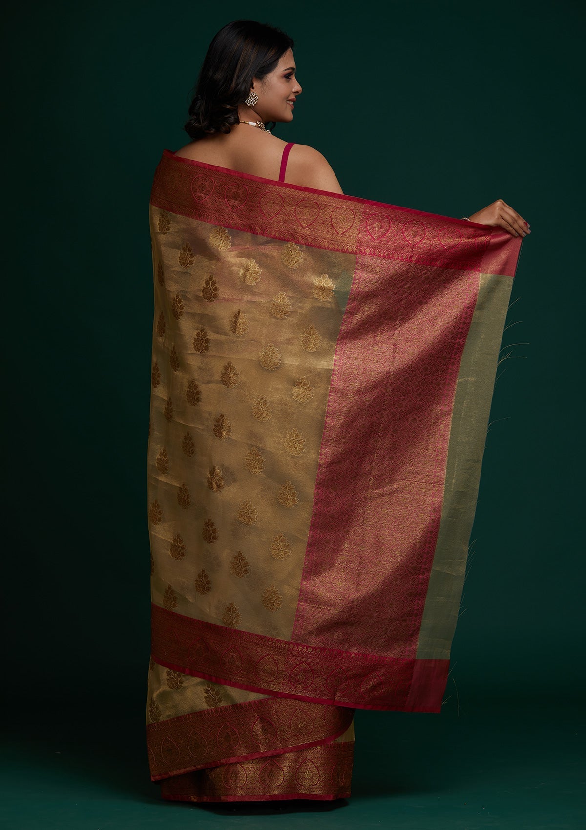 Copper Zariwork Tissue Saree - Koskii