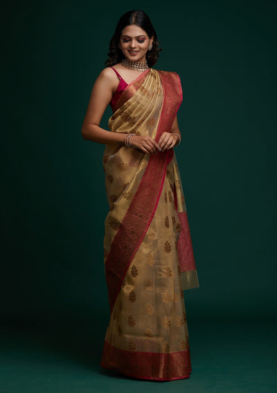 Copper Zariwork Tissue Saree - Koskii