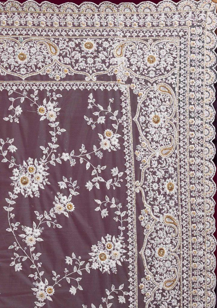 Cream Cutdana Net Designer Saree - koskii